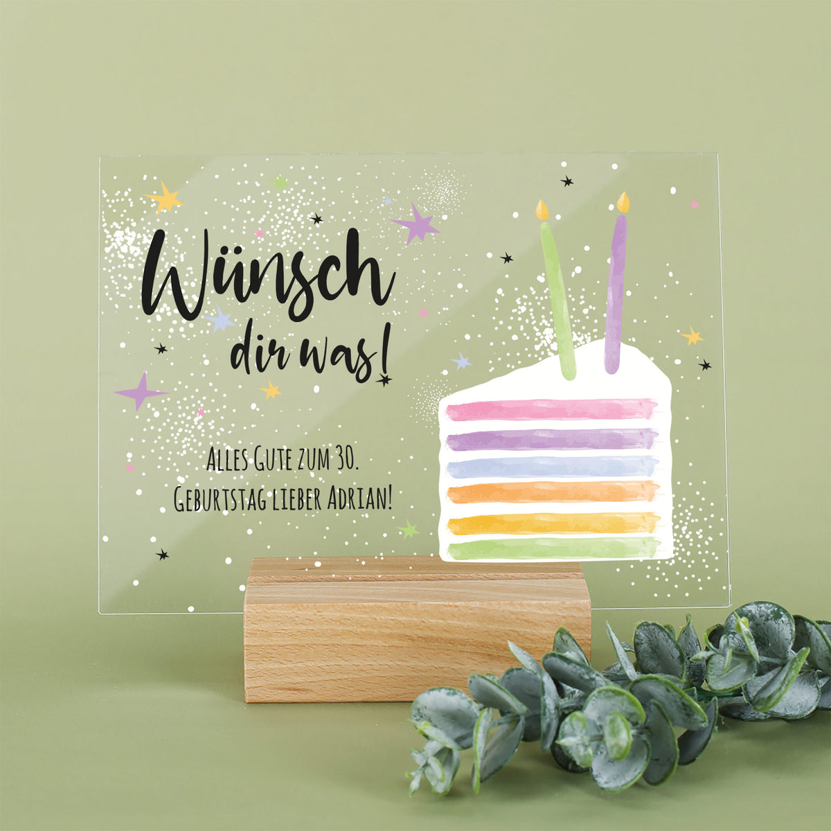 Personalisierbares Acrylschild zum Geburtstag | Perfekt als Geldgeschenk | Tortenmotiv