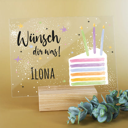Personalisierbares Acrylschild zum Geburtstag | Perfekt als Geldgeschenk | Tortenmotiv