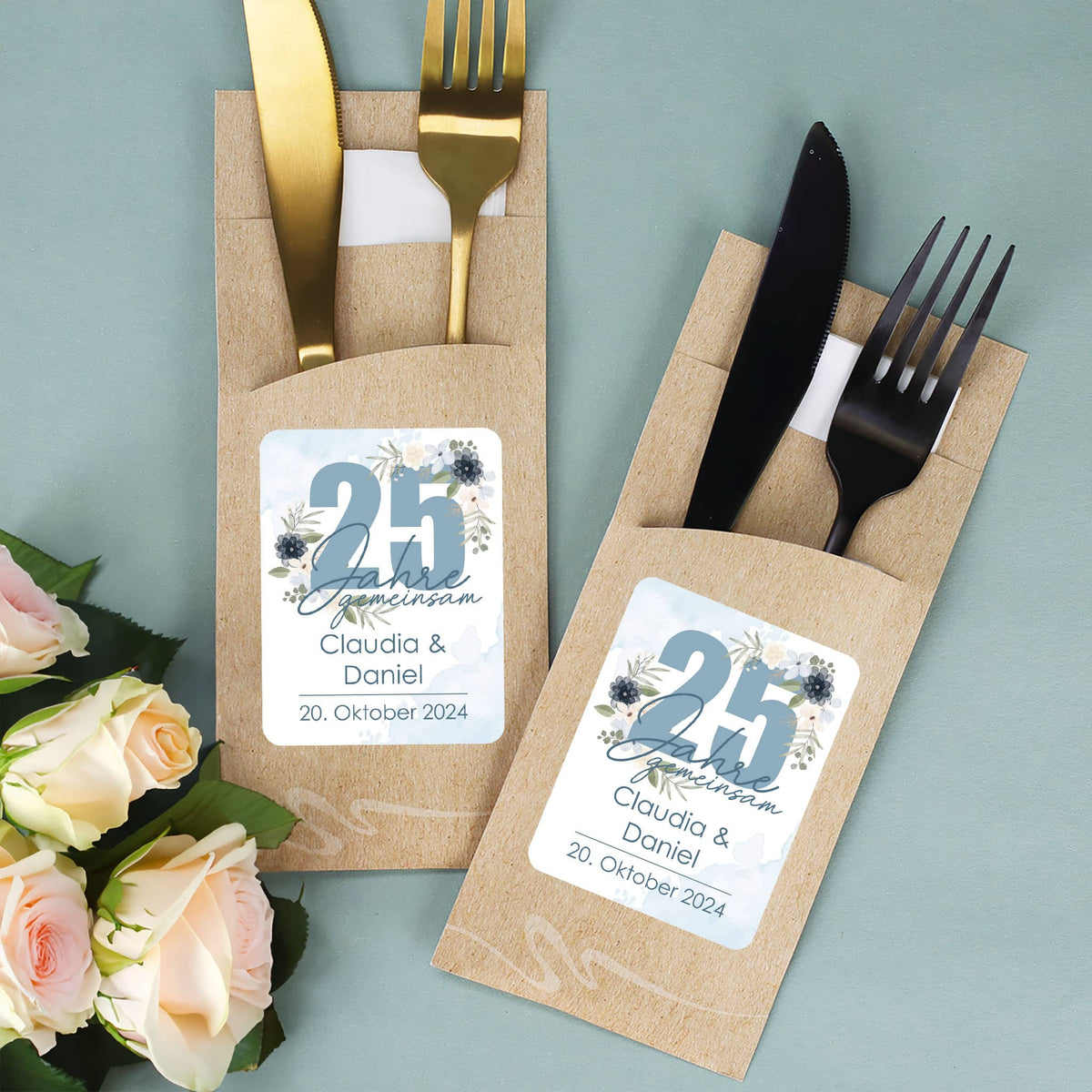 Besteckset zur Silberhochzeit als Deko