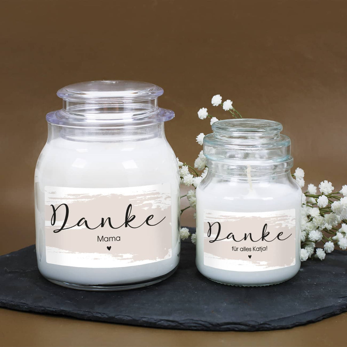 Danke - Duftkerze im Glas mit Ihrem Wunschtext