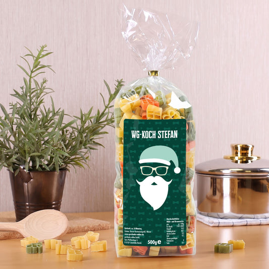 Geschenk Nudeln mit coolem Weihnachtsmann-Aufkleber für Stefan