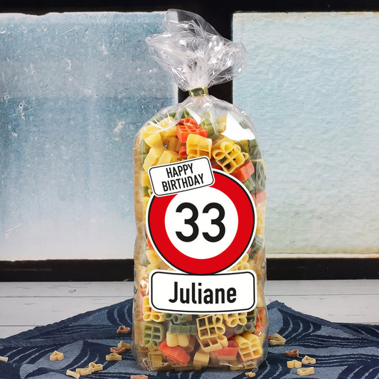 Geschenknudeln zum Geburtstag mit Name und Alter für Juliane