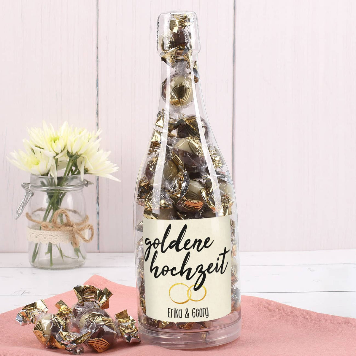 Pralinenflasche zur Goldenen Hochzeit