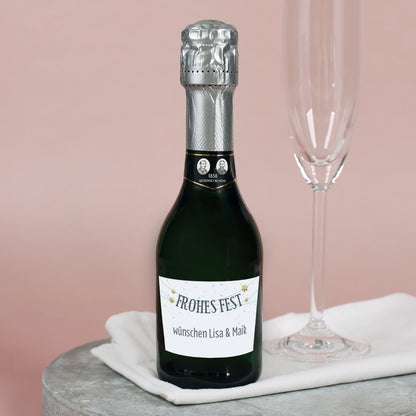 Kleine Sektflasche "Frohes Fest" mit persönlichem Etikett mit Wunschtext