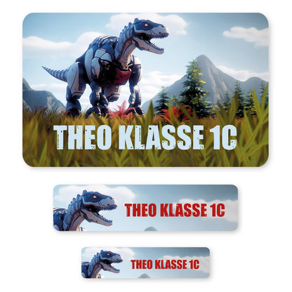 Dinosaurier - Sticker mit Roboter T-Rex und Name