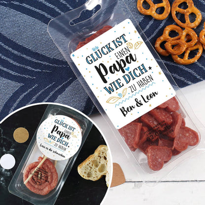 Glück ist, einen Papa wie dich zu haben - Salamiherzen oder -lollies mit Wunschtext
