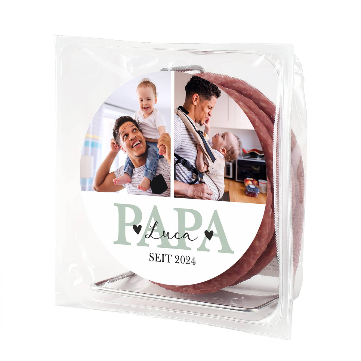 Salamikabeltrommel für Papa mit Fotos