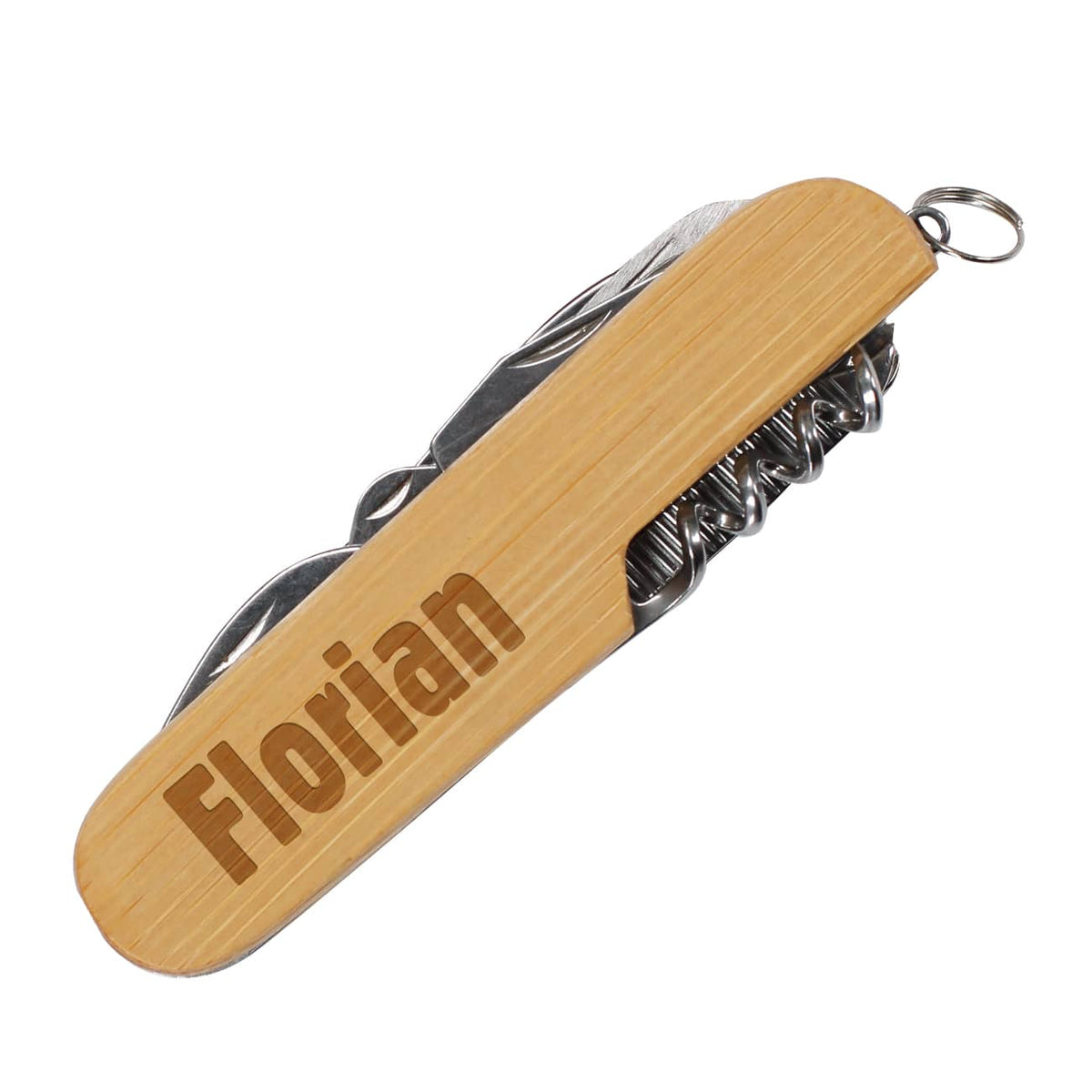 Cooles Taschenmesser mit Gravur von Name auf Bambus