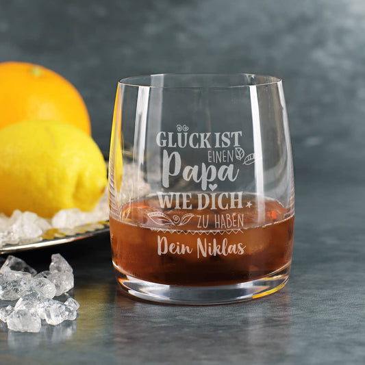 Glück ist, einen Papa wie dich zu haben - Whiskeyglas mit Wunschtext
