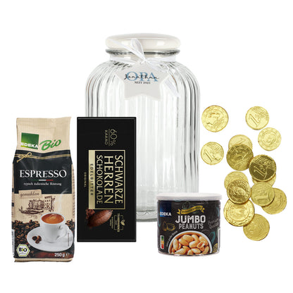 Gefüllte XL Glasdose - Opa seit - mit Schokolade, Espresso und Nüssen