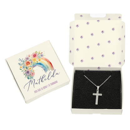Gravierte Halskette mit Kreuz in Geschenkbox zu Kommunion, Konfirmation, Taufe