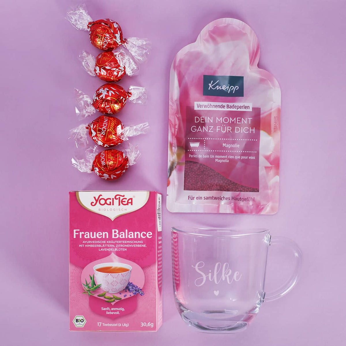 Lindorkugeln, Badeperlen, Tee & Teetasse mit Namensgravur