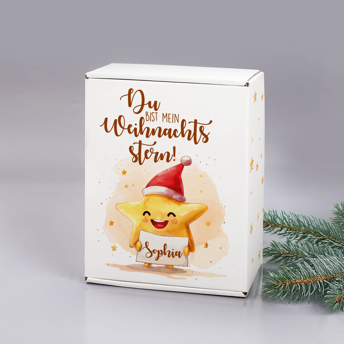 Du bist mein Weihnachtsstern! -  Niedliches Geschenkset mit Stollenrigel, Teekanne Tee und Name pers
