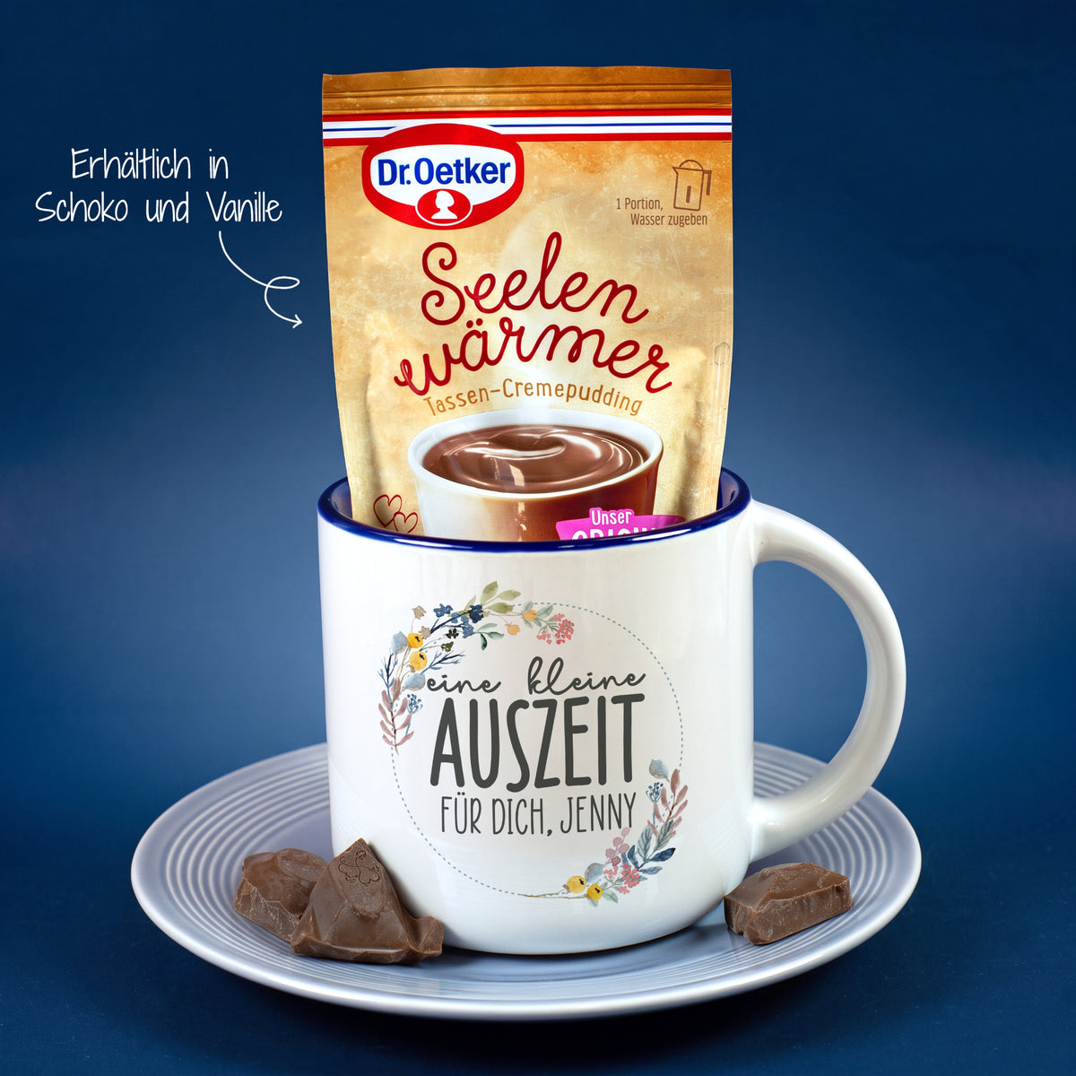 1. Geschenk Set Eine kleine Auszeit mit 400 ml Tasse und wählbarem Tassenpudding