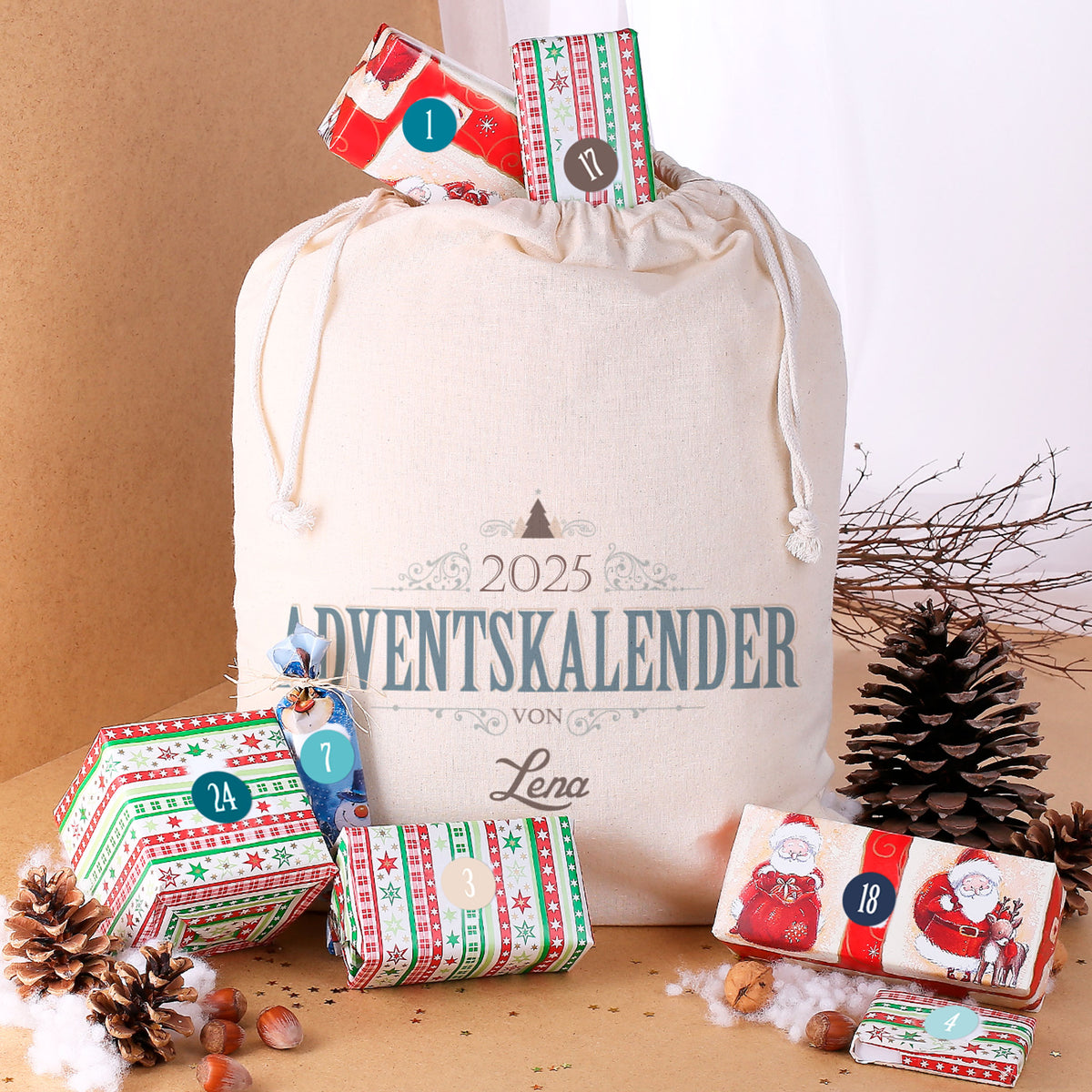 Adventskalender Beutel und Aufkleber