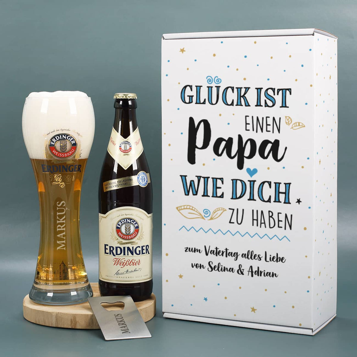 Glück ist, einen Papa wie dich zu haben - Erdinger Geschenkset mit Glas und Öffner