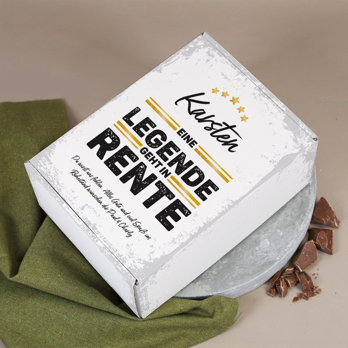 Legende in Rente Whisky-Geschenkset mit Glenfiddich, graviertem Glas und Schokolade