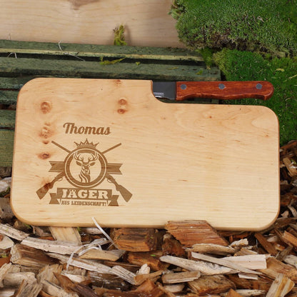 Holzbrettchen für Jäger aus Leidenschaft mit Name graviert