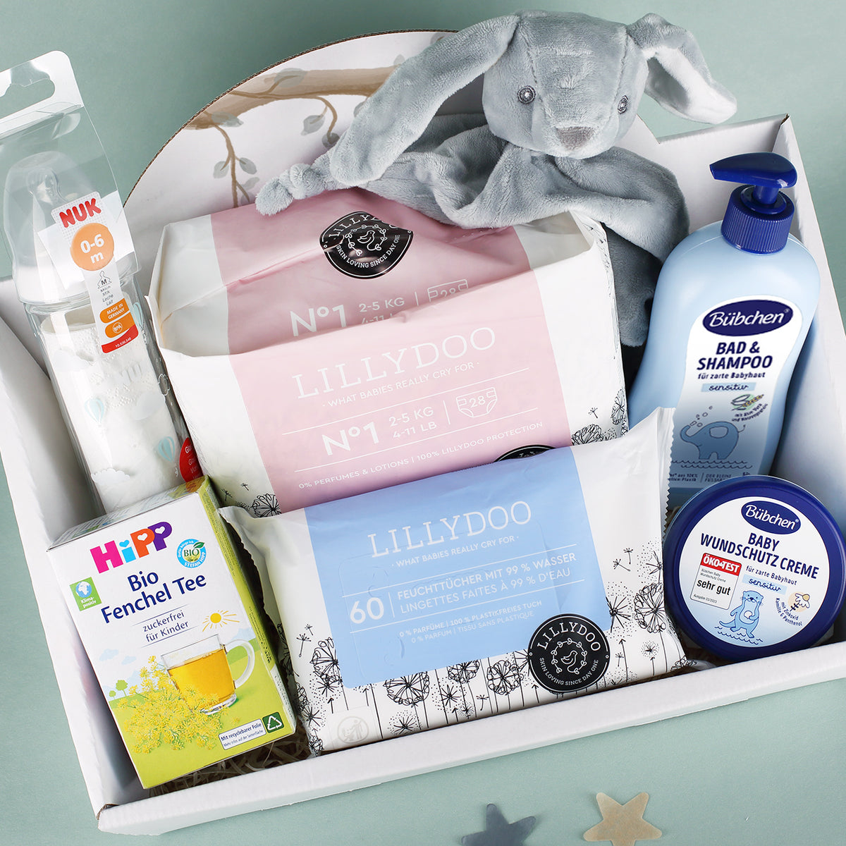 Gefüllter Geschenkkorb zur Geburt