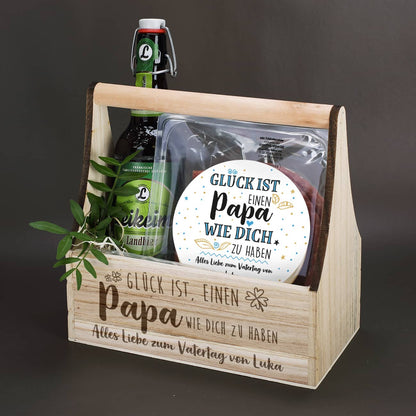 0,5 l Flasche Leikeim Bier und Kabeltrommel aus Salami in persönlicher Verpackung