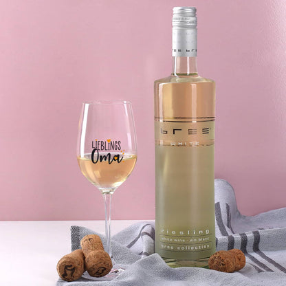 Lieblingsoma - Weingeschenk mit bedrucktem Glas und Weisswein