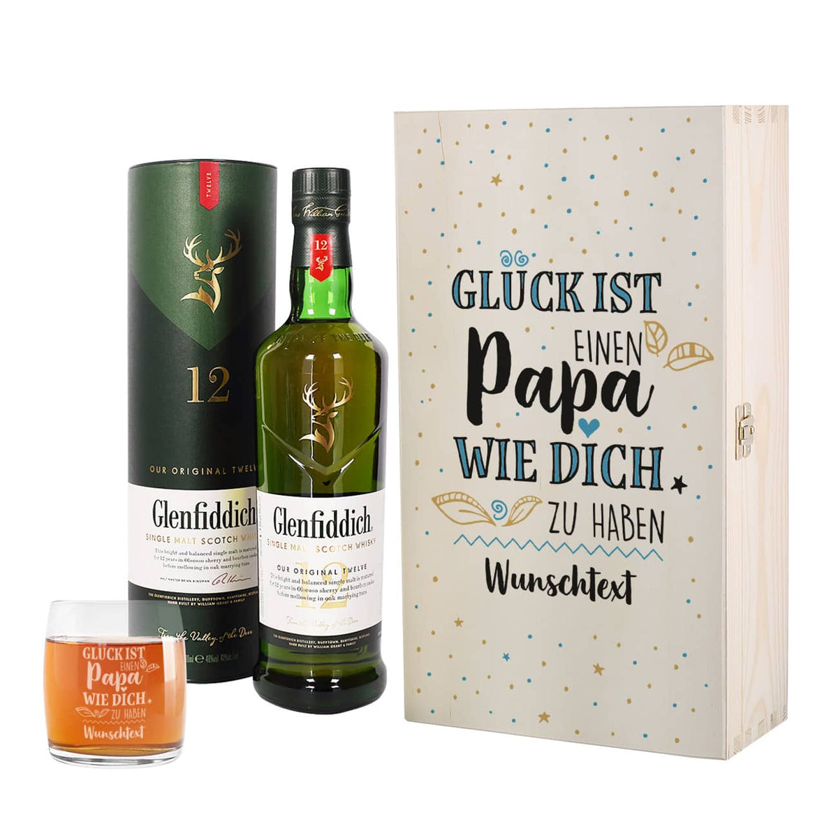 Glück ist, einen Papa wie dich zu haben - Glenfiddich Whisky Geschenkset für Papas