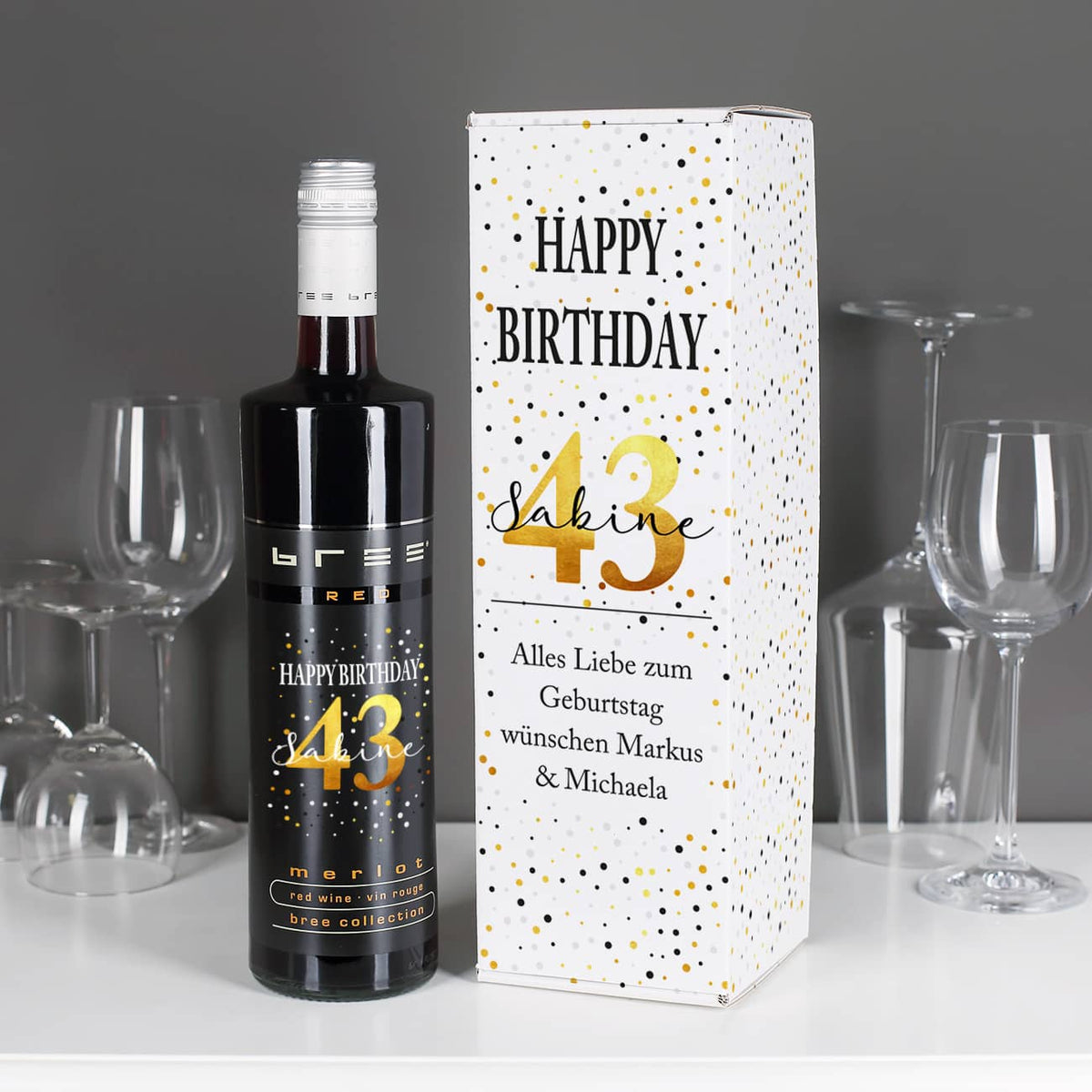 Persönlicher Wein zum Geburtstag mit passender Geschenkverpackung