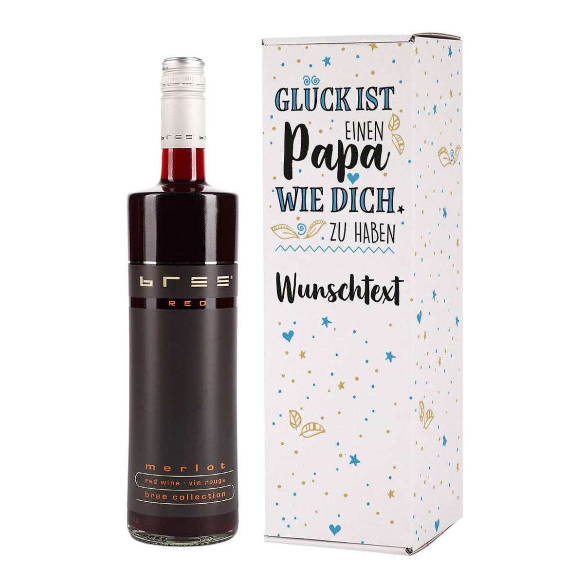 Rotwein mit Verpackung zum Vatertag