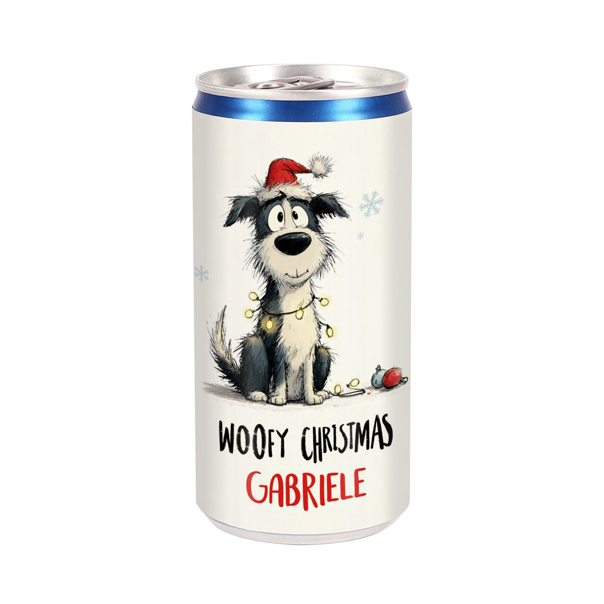 Prosecco-Dose mit Hund und roter Weihnachtsmütze – personalisiert mit Name Gabriele