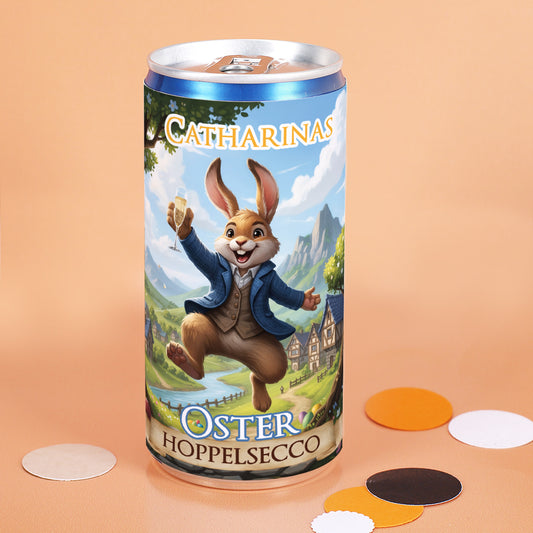Personalisierter Secco 'Oster Hoppelsecco' mit Name | Oster Secco-Dose mit Hase - Geschenk zu Ostern