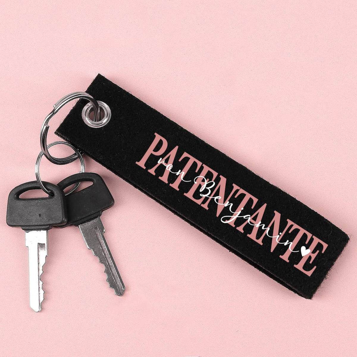 Filz Schlüsselanhänger in Schwarz für Patentante mit Text nach Wunsch