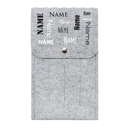 Bestecktasche aus Filz mit Druckknopf und Name bedruckt