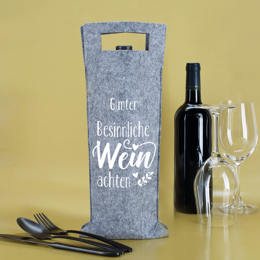 Filz-Weintasche mit Aufdruck „Besinnliche WEINachten“ und Wunschname, Geschenkidee für Weihnachten und Nikolaus