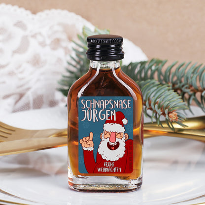 Personalisierter Schnaps Schnapsnase mit Name Jürgen und Weihnachtsmann Motiv zu Weihnachten
