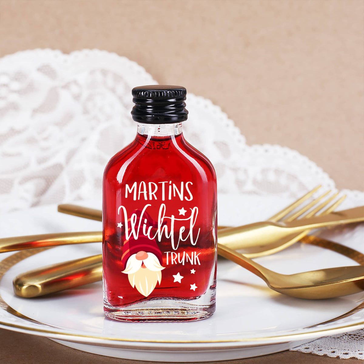 Schnapsfläschchen mit Name bedruckt zu Weihnachten