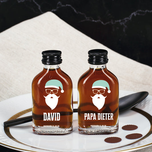 Weihnachtlicher Schnaps mit Hipster Nikolaus Motiv und Ihrem Namen