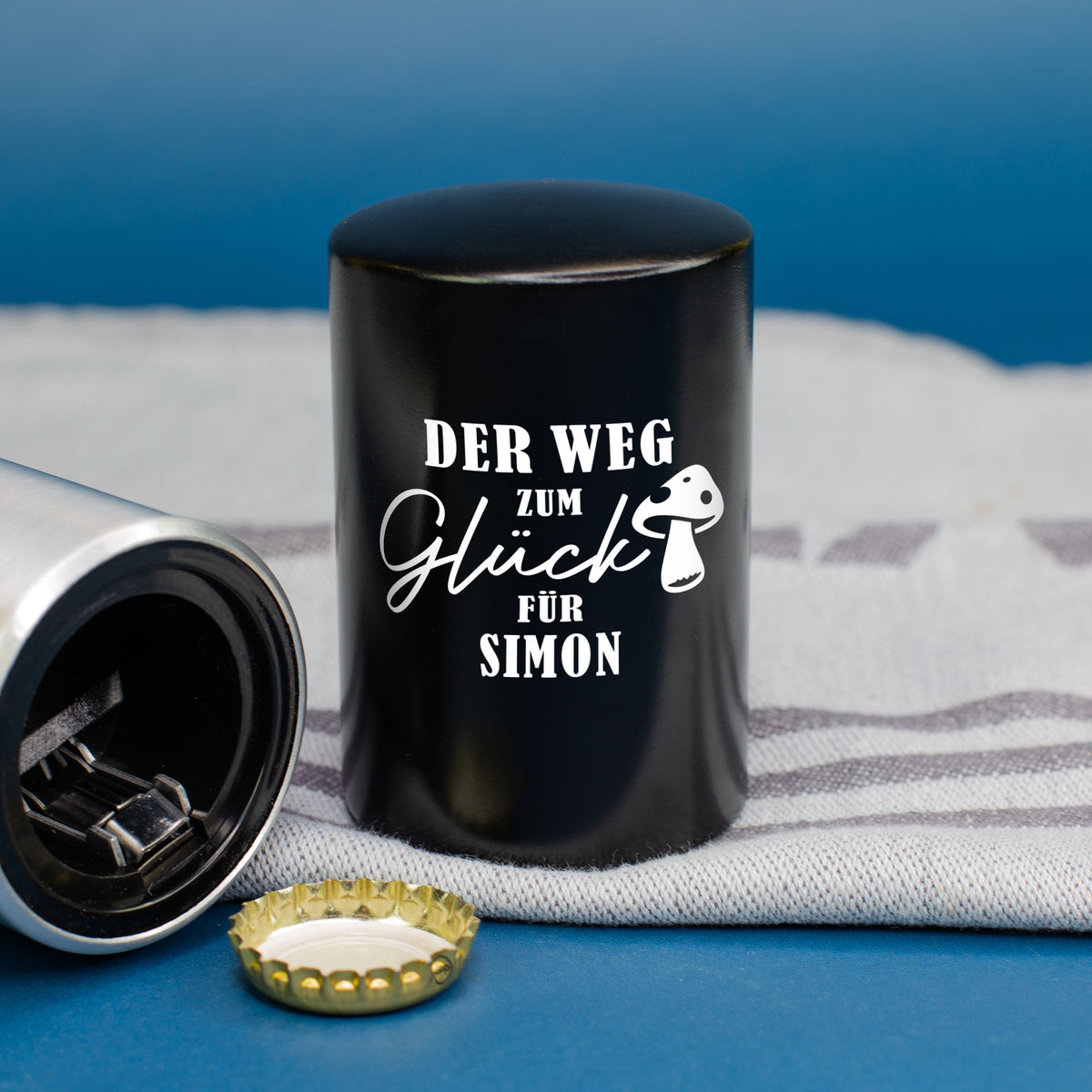 Personalisierter Push-Up Flaschenöffner 'Der Weg zum Glück' mit Name | Geschenk für Männer & Vatertag