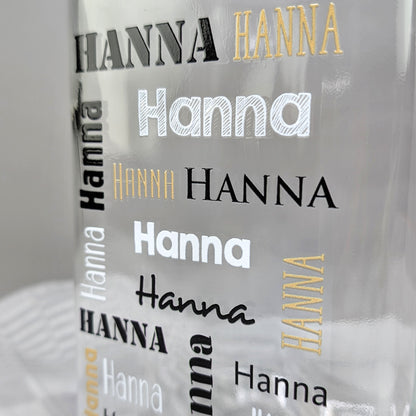 Nahaufnahme Vorratsglas – Namensdruck in Großansicht
