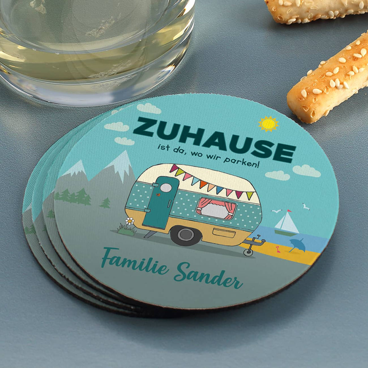Zuhause ist da, wo wir parken - Gummi-Untersetzer für den Camping-Urlaub