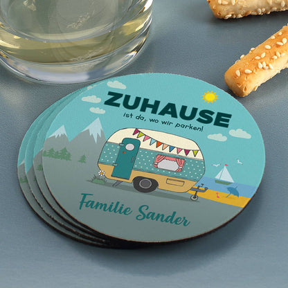 Zuhause ist da, wo wir parken - Gummi-Untersetzer für den Camping-Urlaub