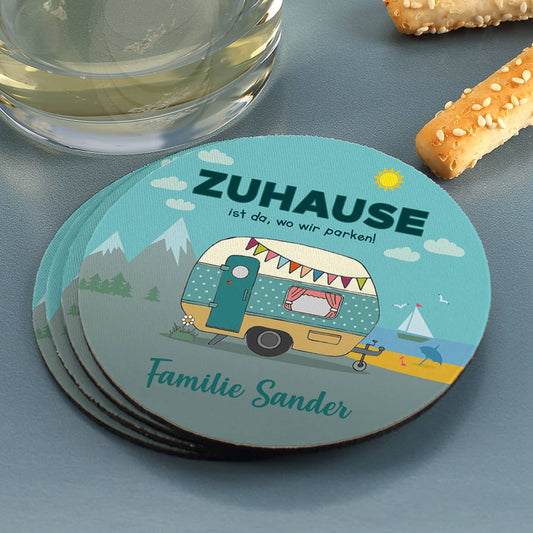Zuhause ist da, wo wir parken - Gummi-Untersetzer für den Camping-Urlaub