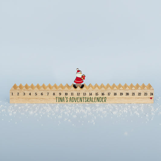 Adventskalender aus Holz mit Weihnachtsmann-Figur als Weihnachtsdeko 