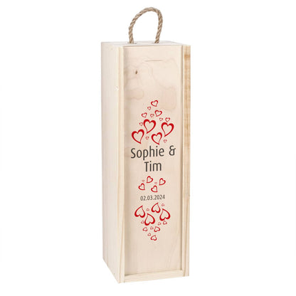 Weinflaschenverpackung aus Holz zur Hochzeit mit Namensaufdruck