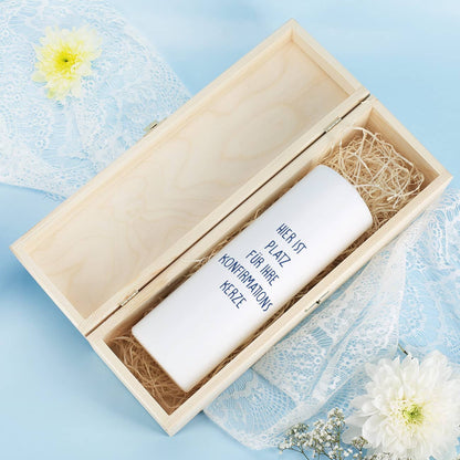 Kerzenbox zur Konfirmation - mit Name und Datum in blau - Innen