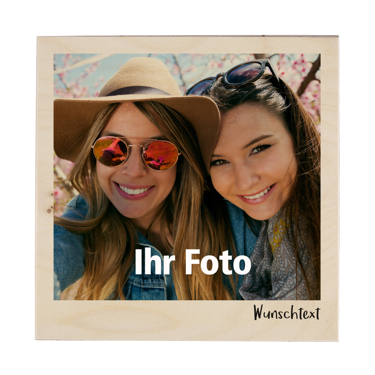 Holzplatte mit Foto und Text bedruckt