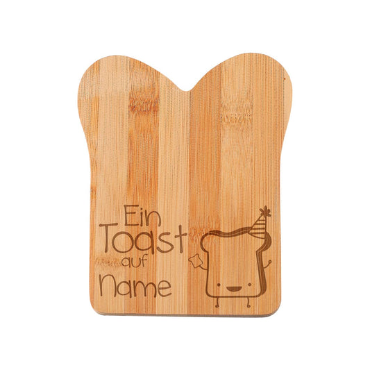 Bambusbrett in Toastform "Ein Toast auf" mit Name