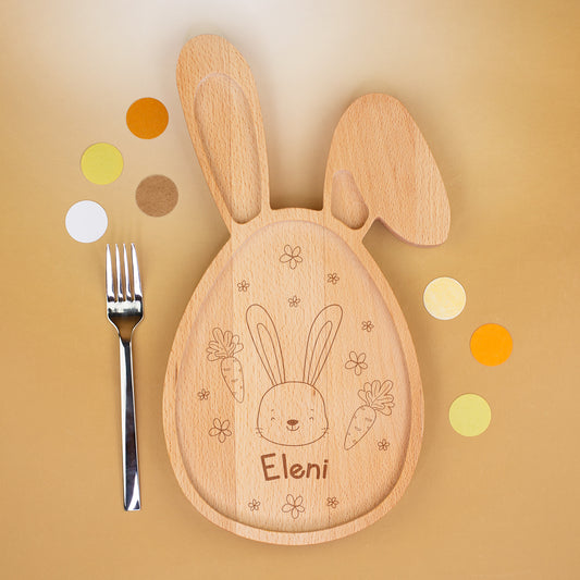 Kinder Holzbrett Hasenform mit Gravurmotiv und Namen