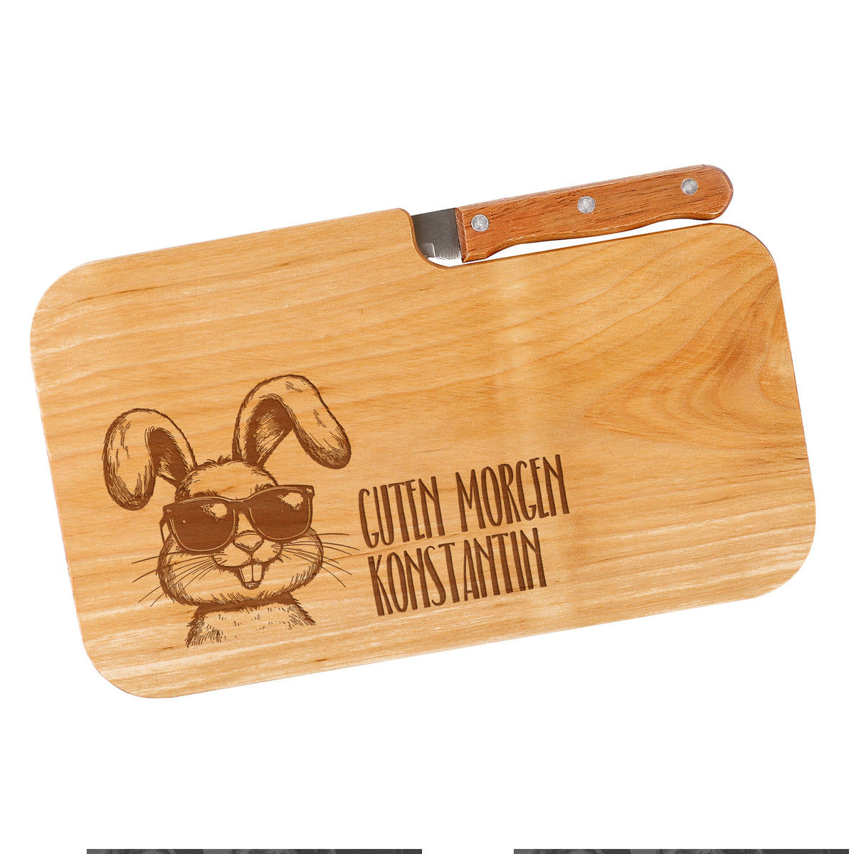 Personalisierbares Messerbrett aus Holz mit Oster-Motiv und Wunschtext