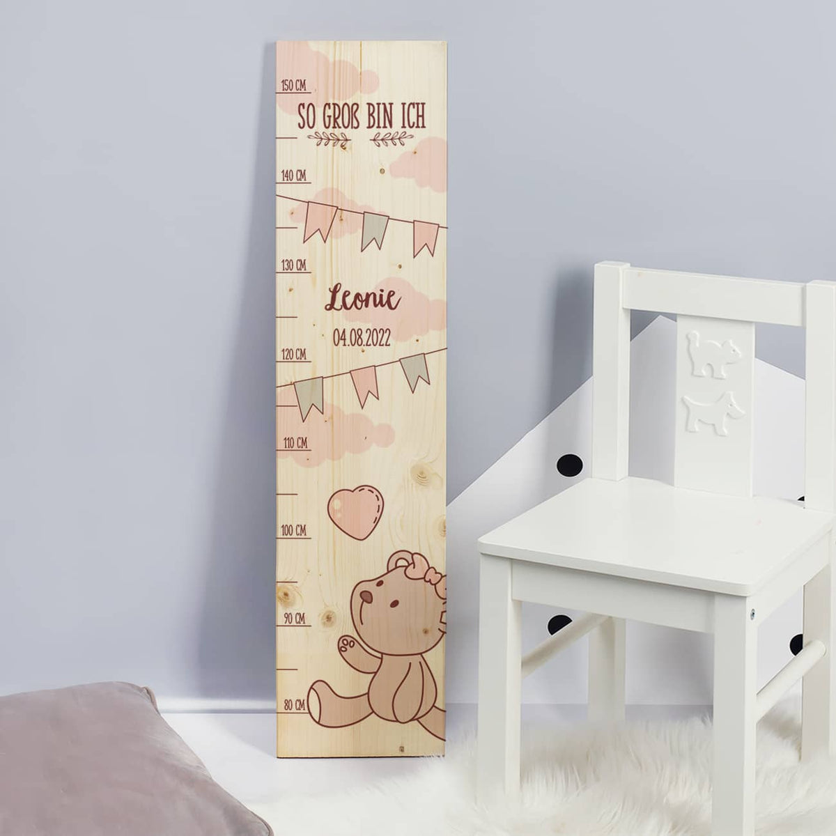 Messlatte für Mädchen mit rosa Bärchen Motiv