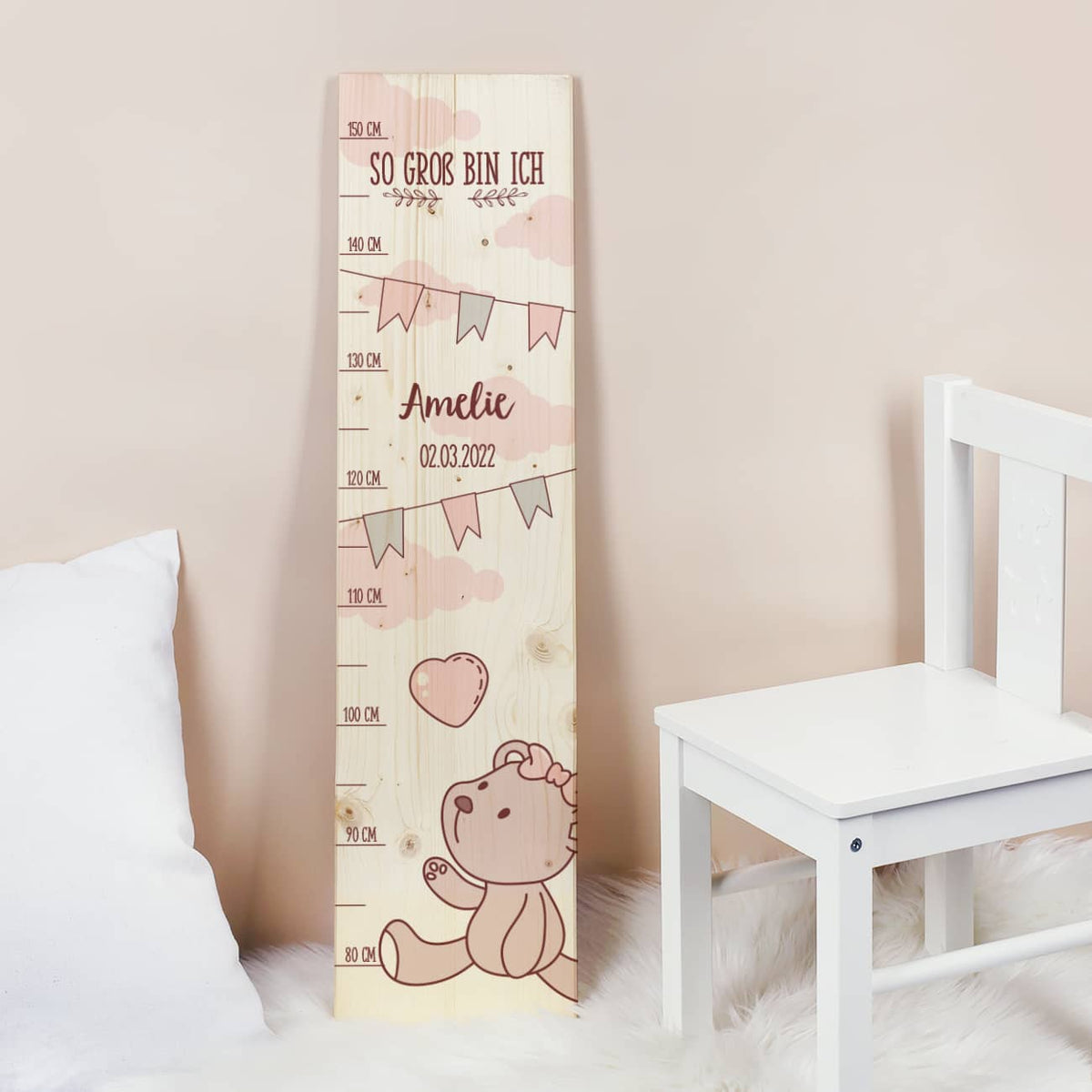 Messlatte für Mädchen mit rosa Bärchen Motiv